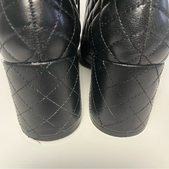 Karl Lagerfeld Cantyn Faux Fur & Quilted Black Leather Block Heel Booties Size 9 - Picture 4 of 9
